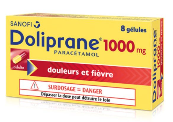 Boîte de Doliprane 1000 mg (paracétamol) pour adulte contre la douleur et la fièvre.
